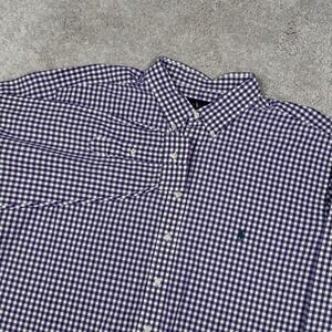 Ralph Lauren Mens 4XLT Purple Gingham Check Button Down Shirt Long Sleeve Pony